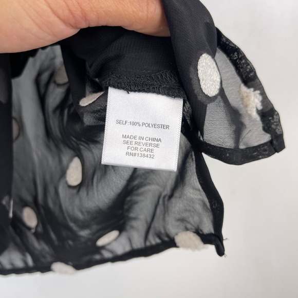 ModCloth (S) Polyester Sheer Textured Button Up Shirt Polka Dot Black - Picture 5 of 10